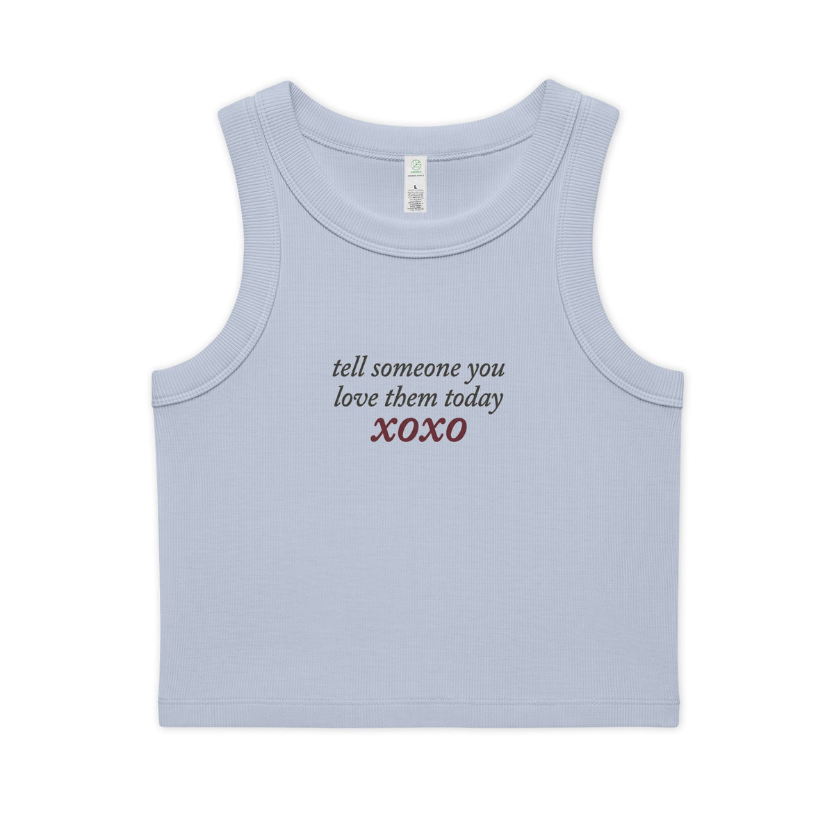 'xoxo' Organic Cropped Ribbed Tank