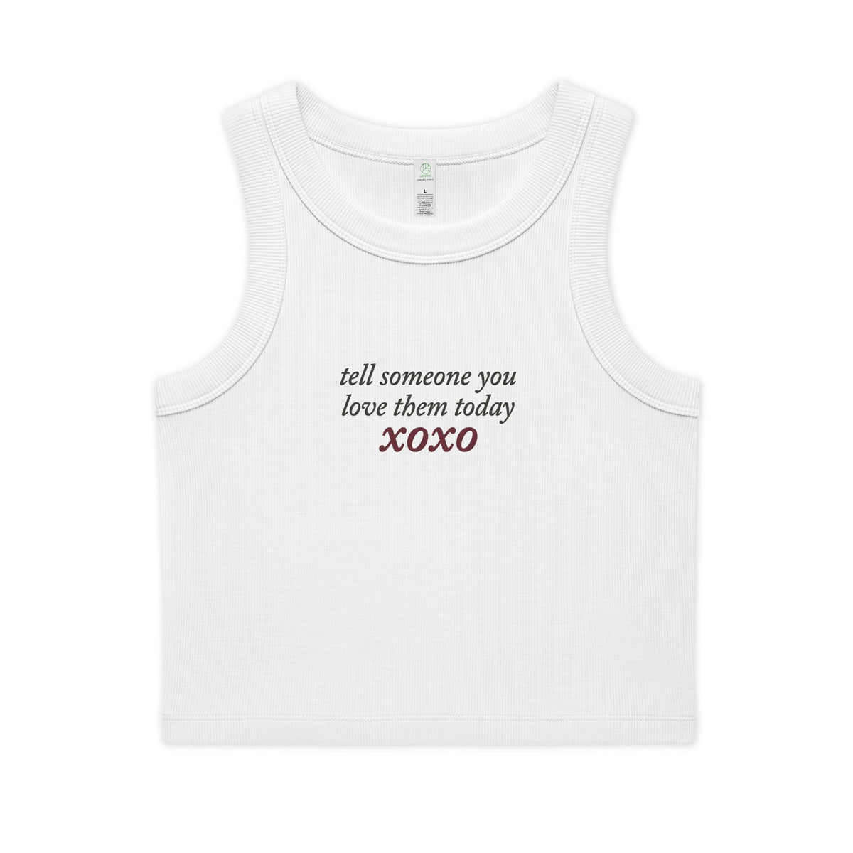 'xoxo' Organic Cropped Ribbed Tank