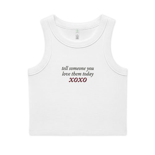 'xoxo' Organic Cropped Ribbed Tank