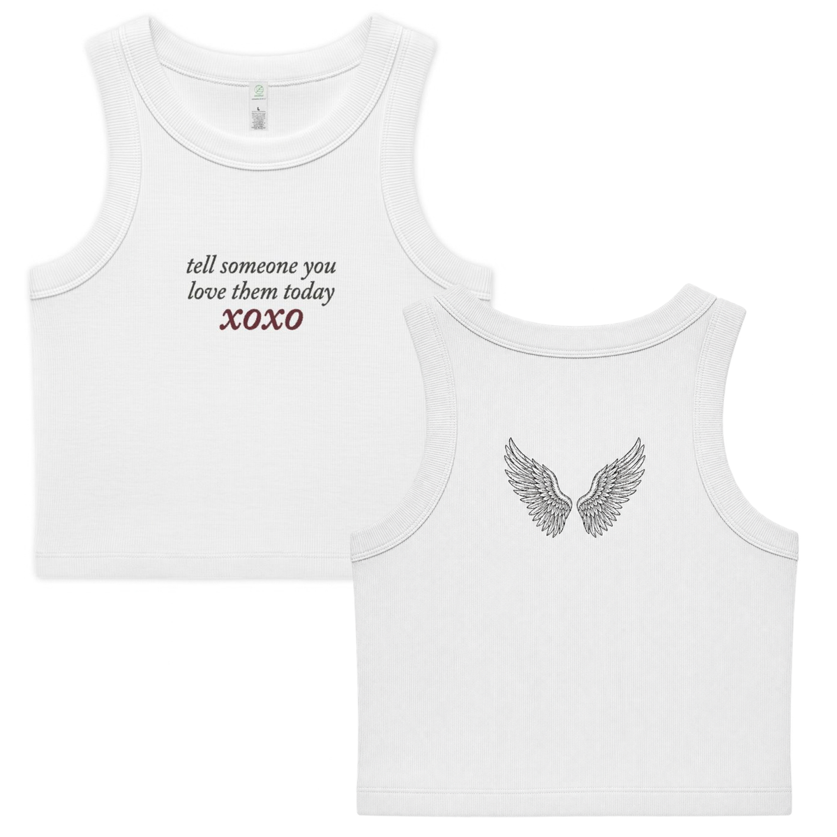 'xoxo' Organic Cropped Ribbed Tank