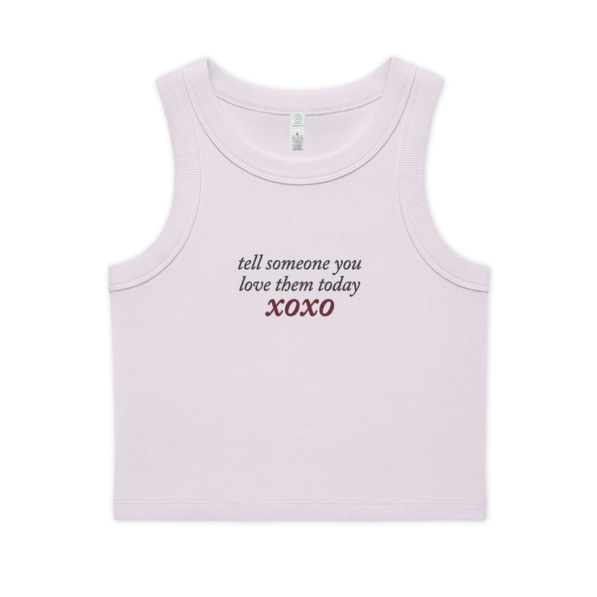 'xoxo' Organic Cropped Ribbed Tank